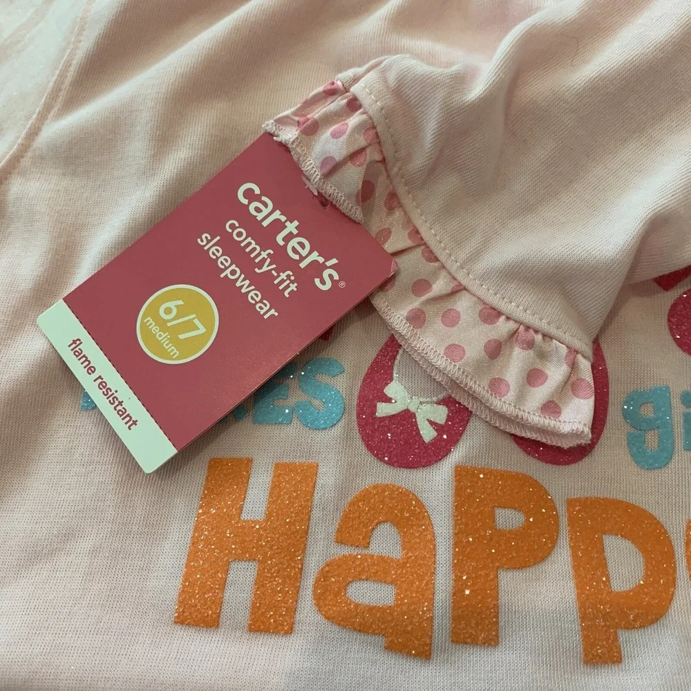 Carters Girls Sleepwear Gown New with Tags 6/7 Dancing Makes Girls Happy Pink